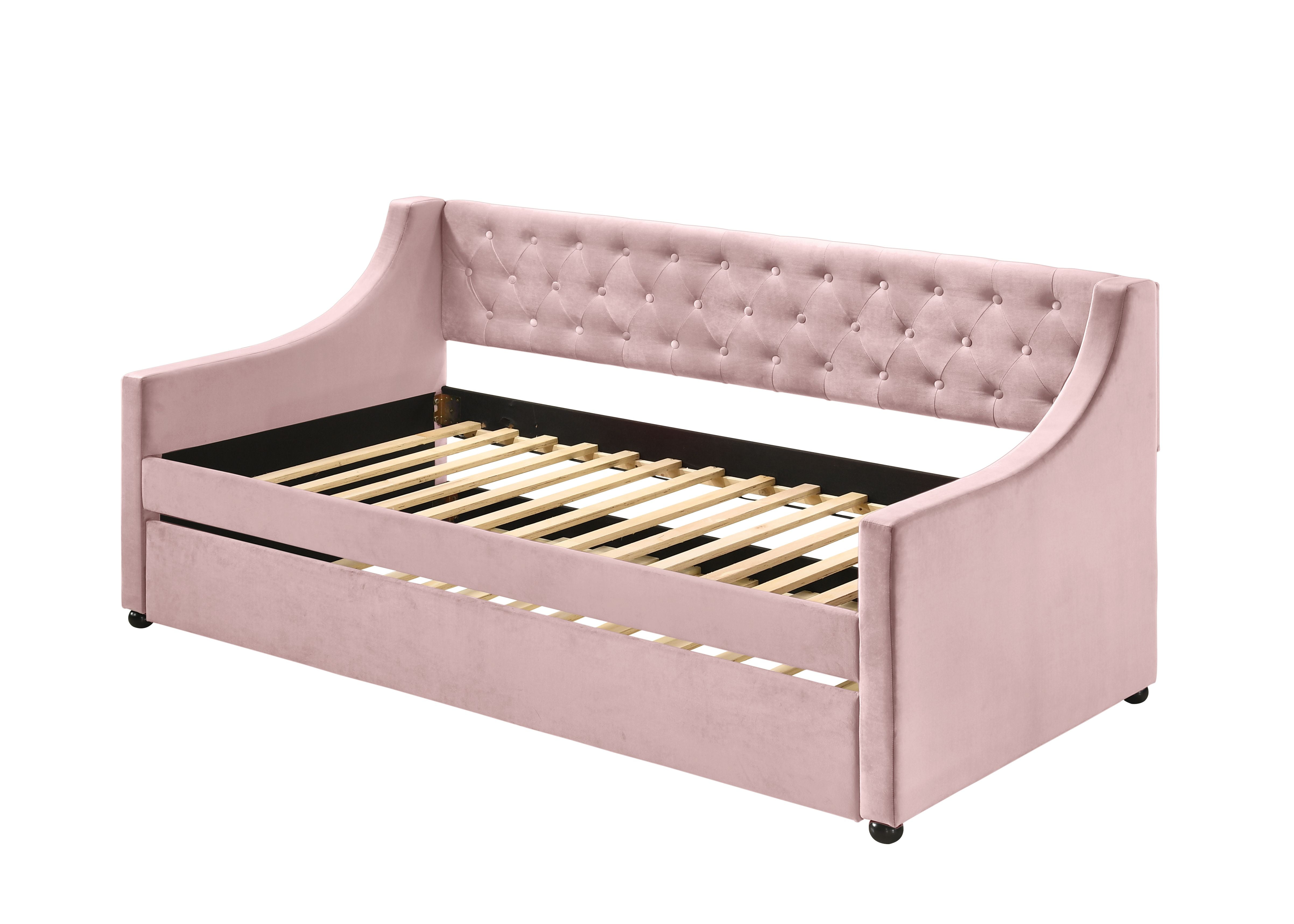 Lianna Pink Velvet Twin Daybed with Trundle