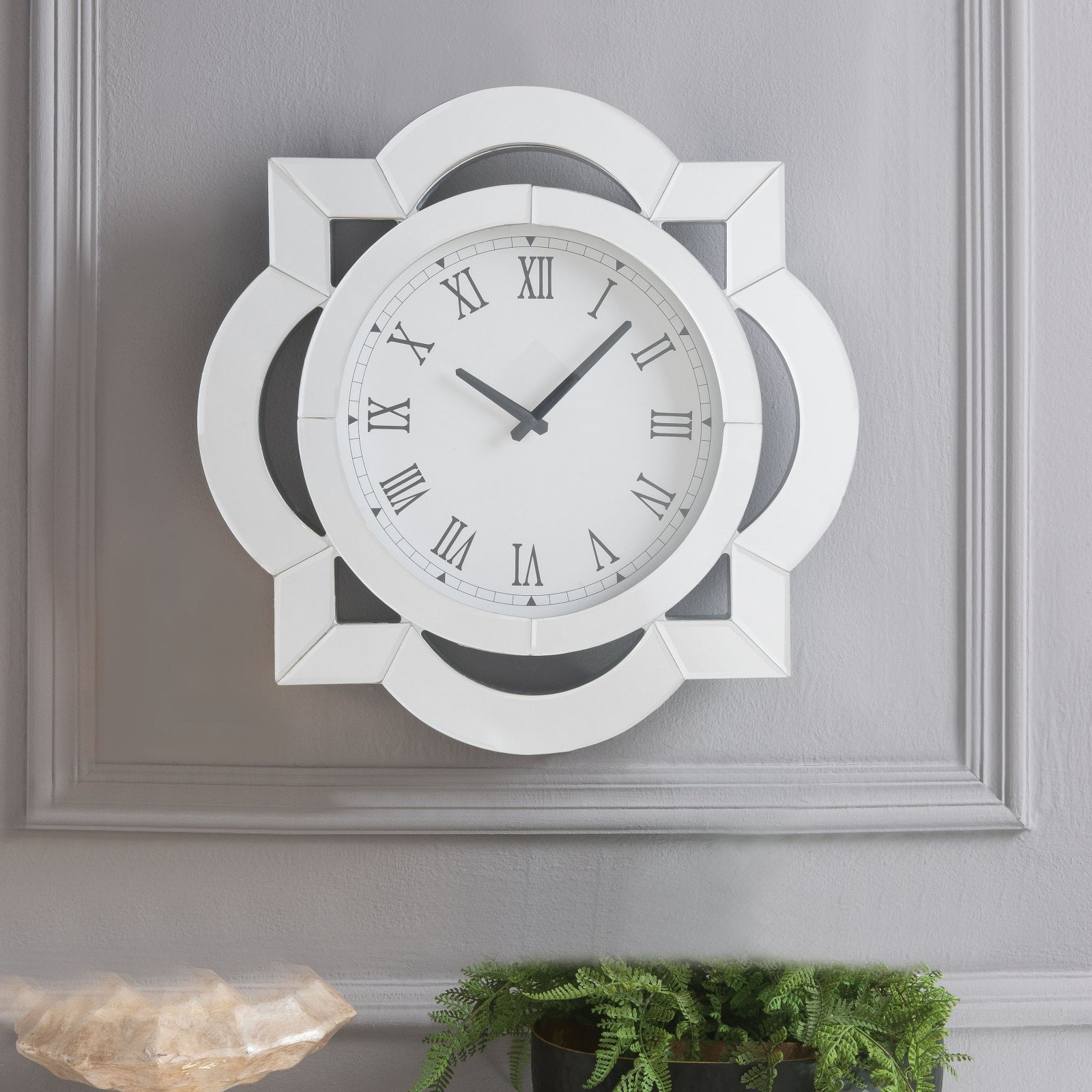 ACME Lilac Beveled Mirror Frame Wall Clock in Mirrored