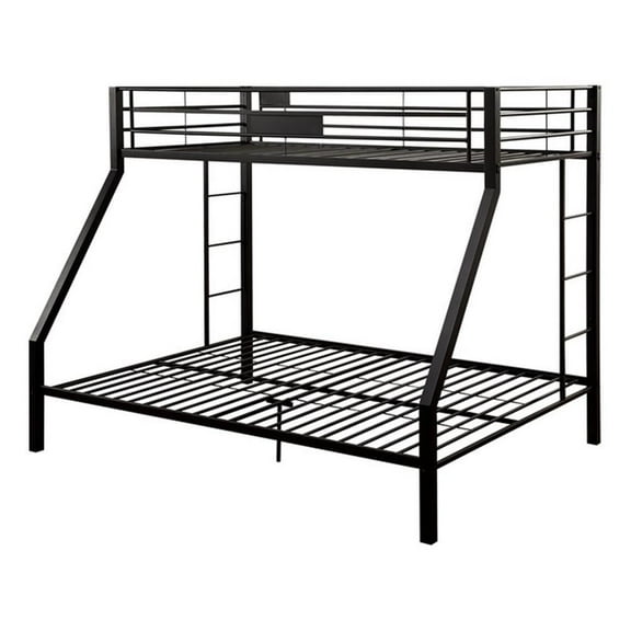 ACME Limbra Frame Twin over Queen Metal Bunk Bed with Ladder in Sandy Black