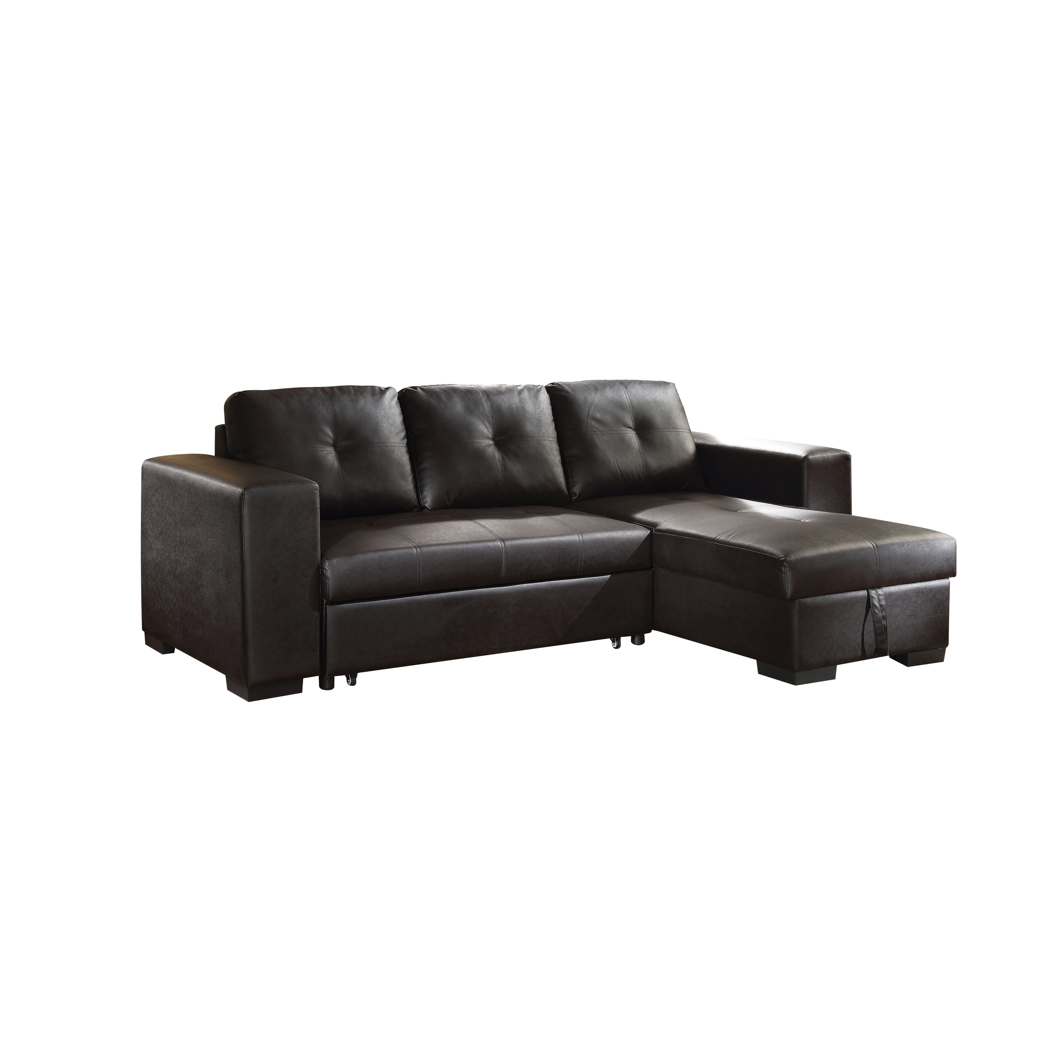 ACME Lloyd Sectional Sofa with Sleeper in Black Faux Leather