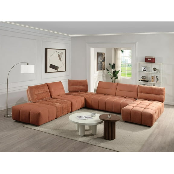 ACME Loanna Ottoman in Coral Red Linen