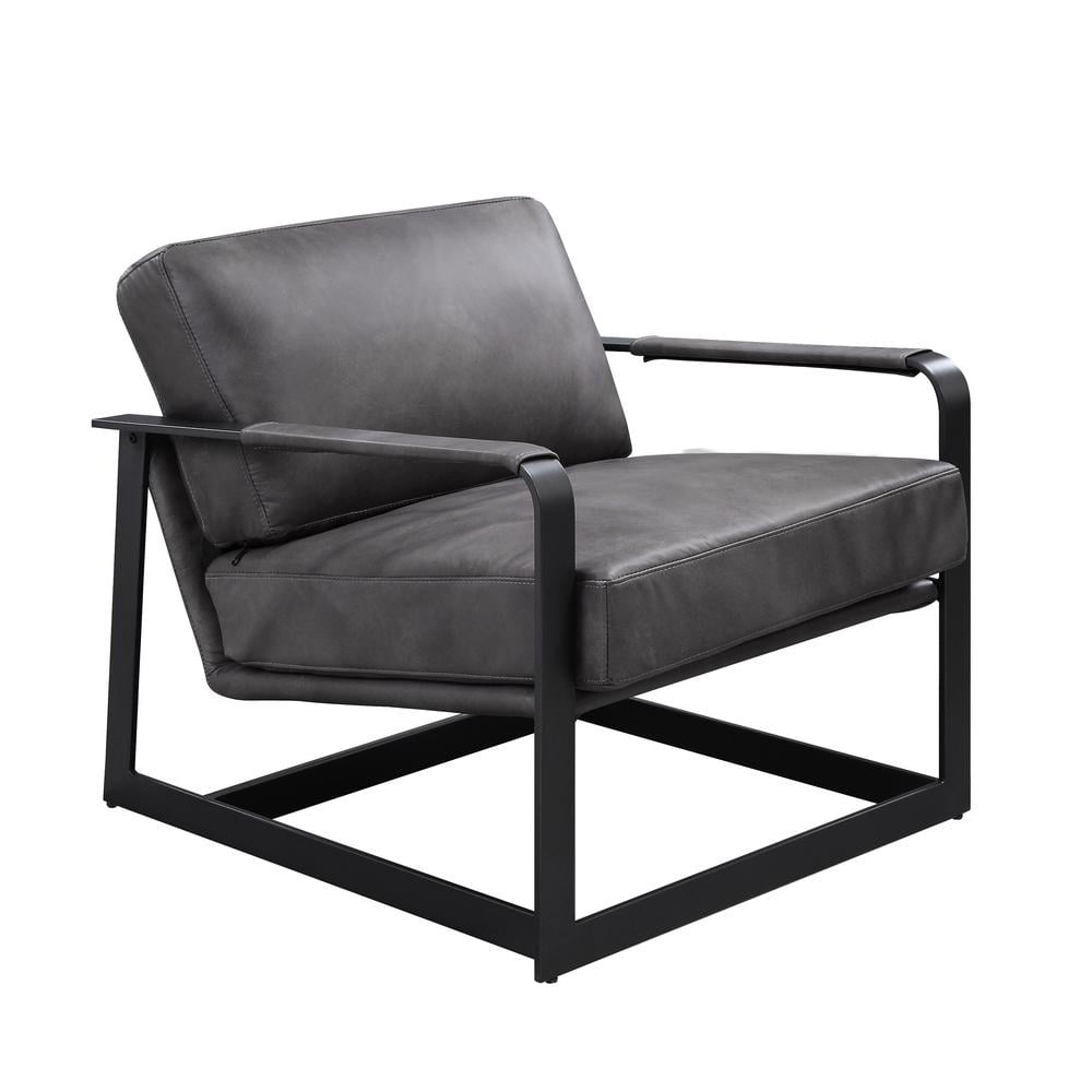 Locnos 33" Gray Top Grain Leather & Metal Frame Accent Chair