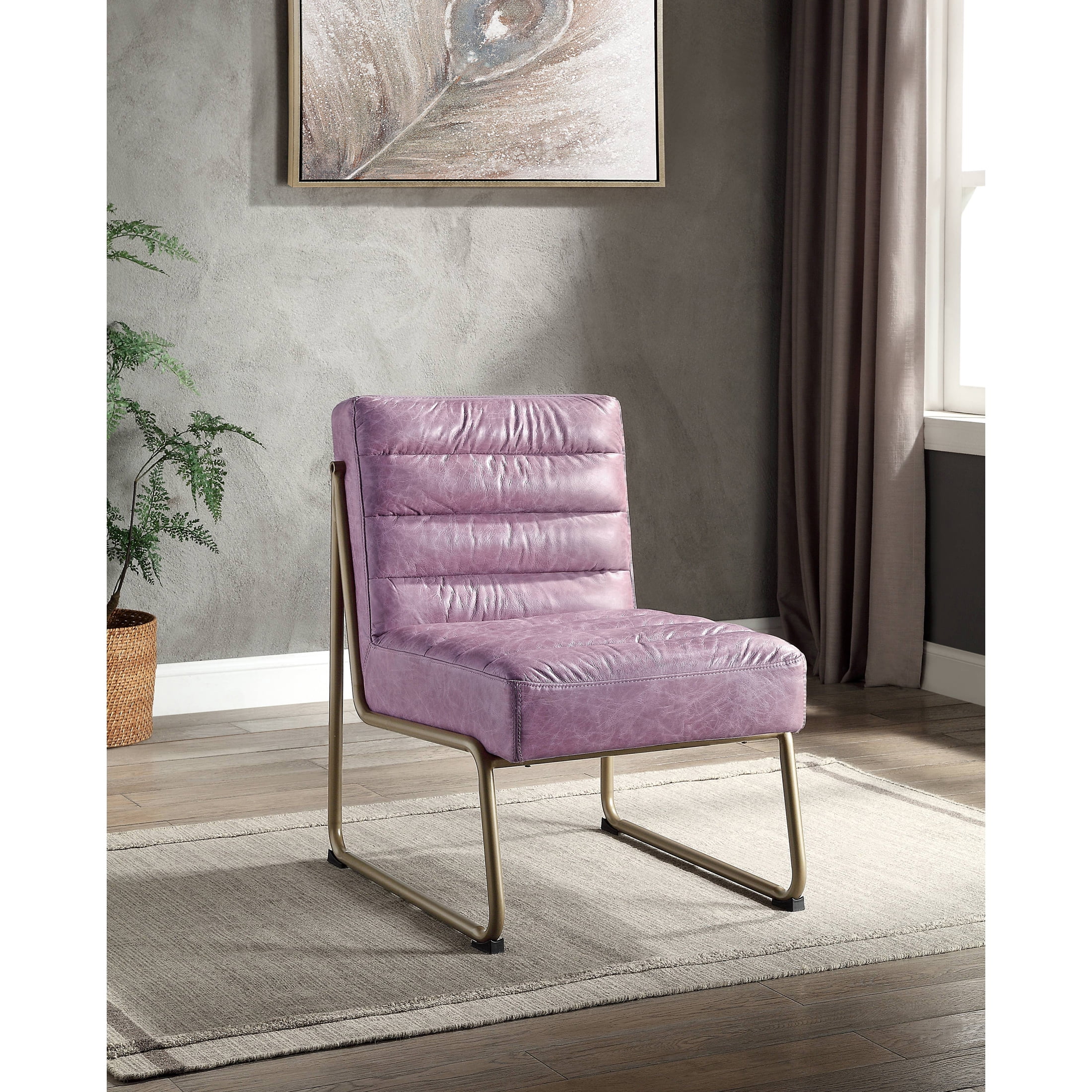 Wisteria Leather and Metal Mid-Century Modern Accent Chair