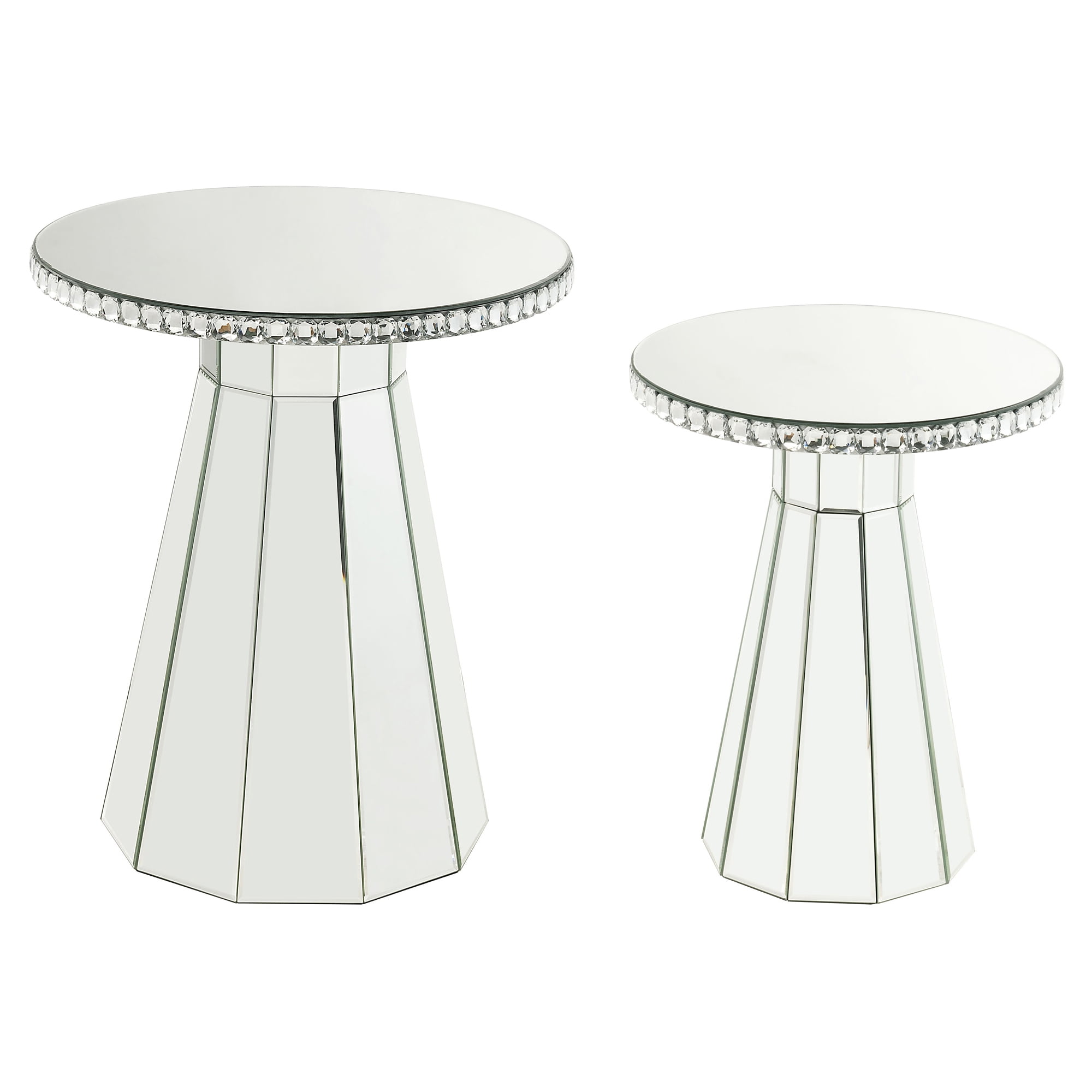 23" Round Mirrored Wood Accent Table with Faux Crystal Inlay