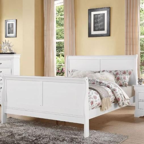 Louis Philippe III White King Upholstered Sleigh Bed with Wood Frame