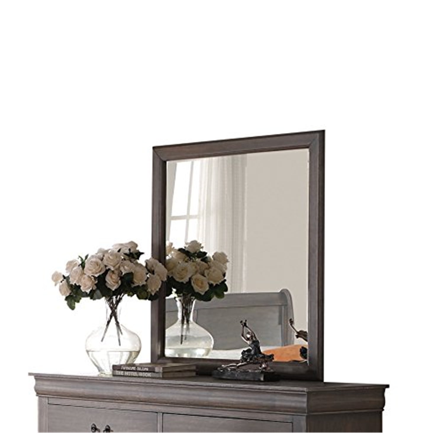 Antique Gray Rectangular Wood Dresser Mirror