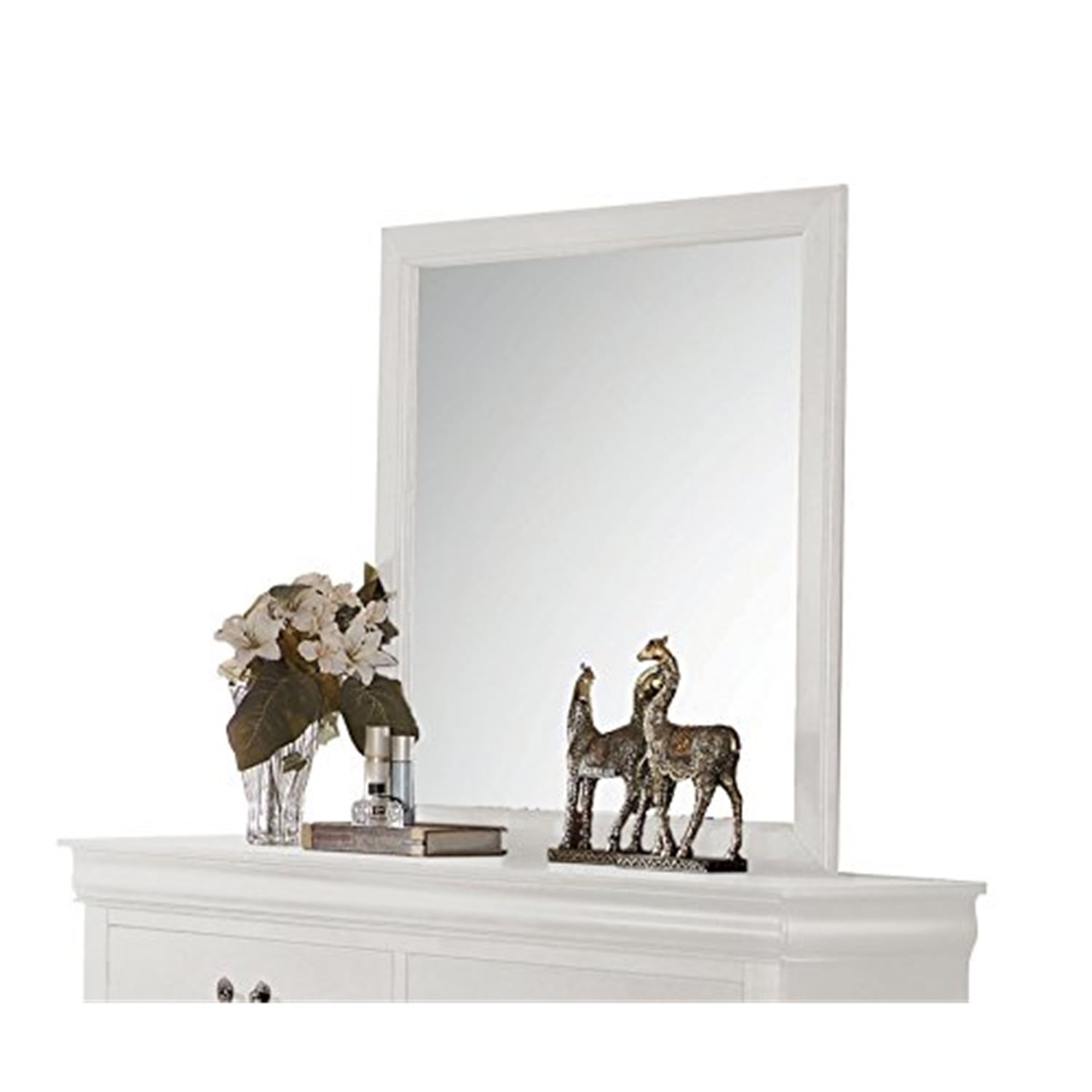 Luxurious Louis Philippe White Rectangular Wood Mirror