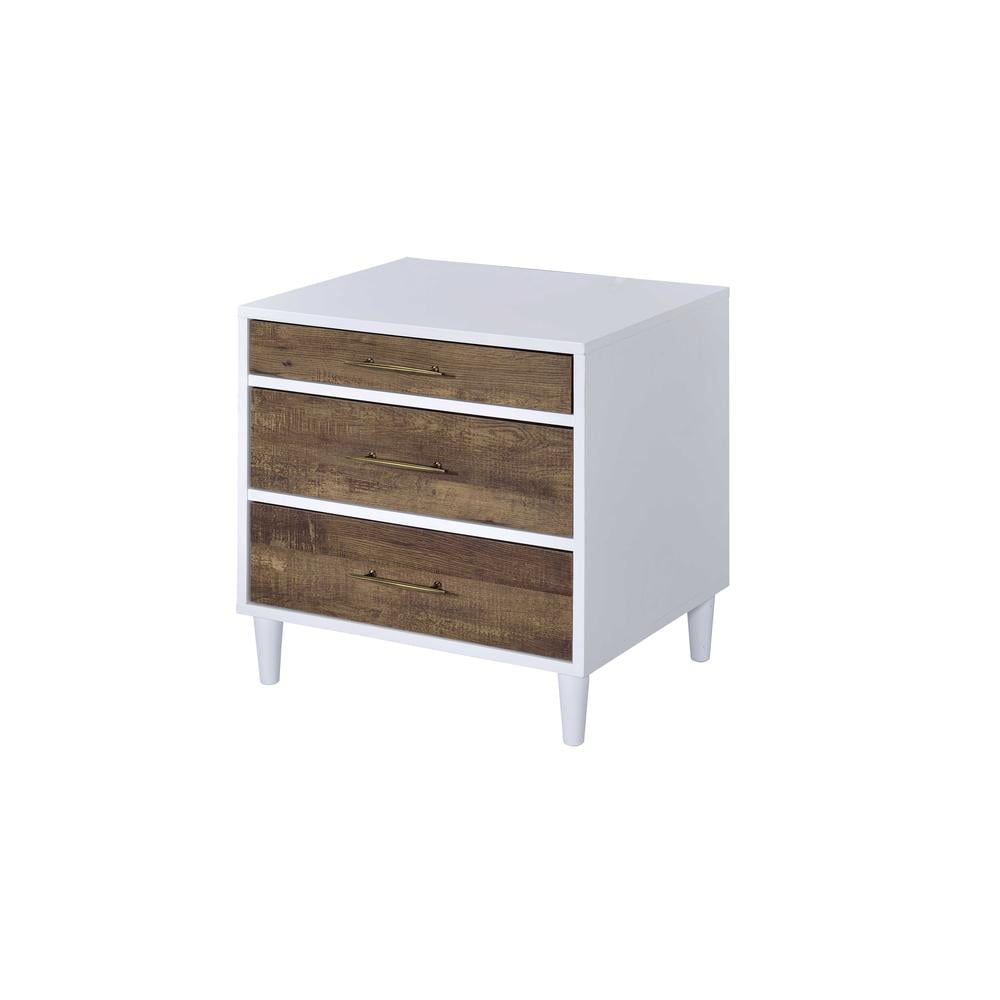 White and Weathered Oak 3-Drawer Nightstand
