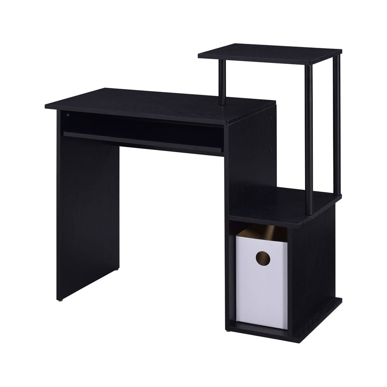 Executive Black Wooden Desk with Keyboard Tray and Storage
