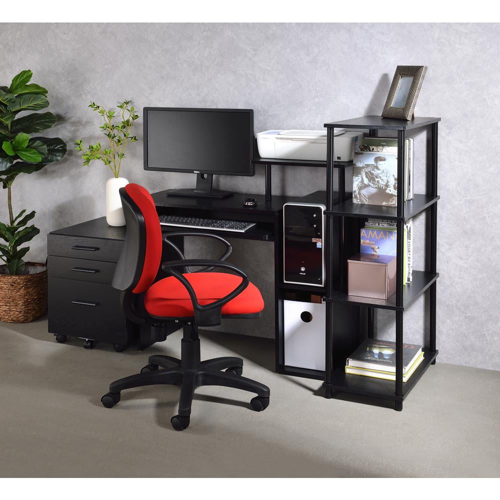Executive Black Wooden Desk with Keyboard Tray and Storage