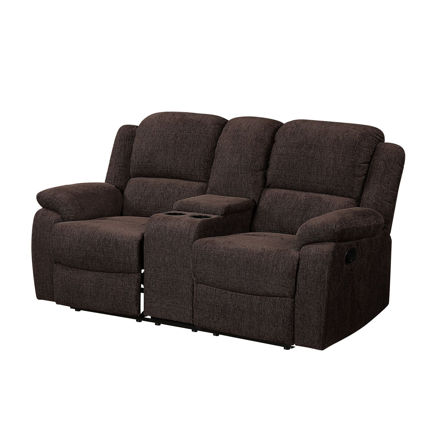 Madden Dark Brown Chenille Tufted Reclining Loveseat with Cup Holder