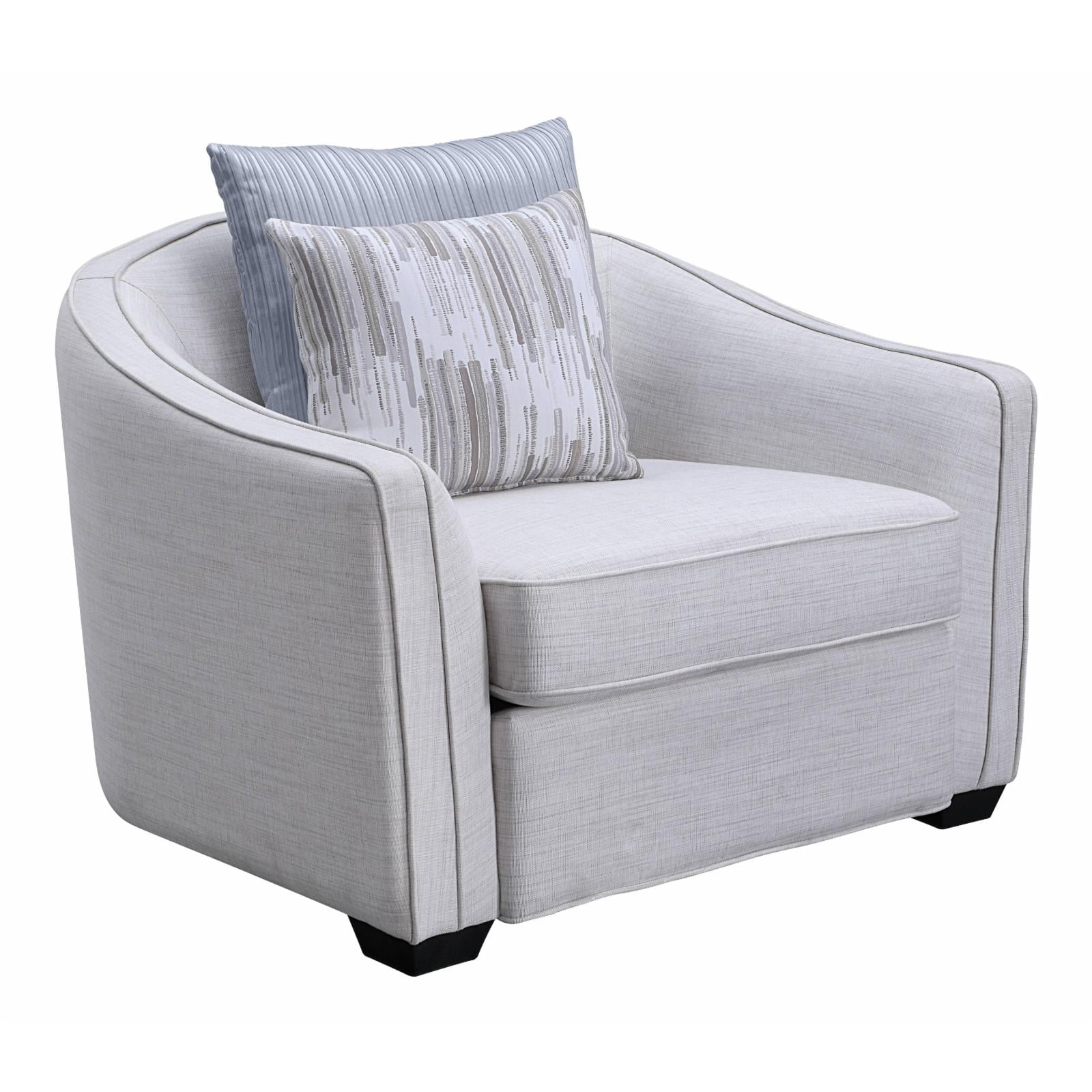Stainli Modern Beige Textured-Linen Wood Barrel Accent Chair