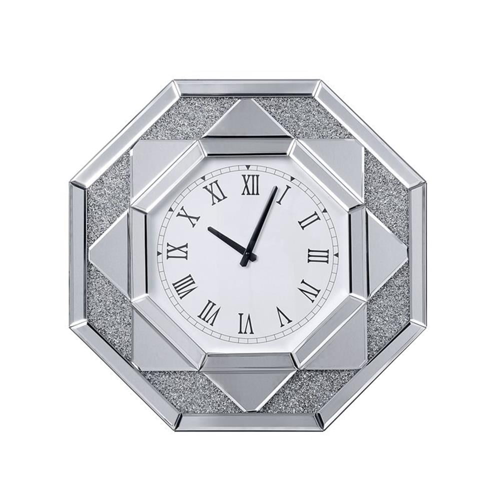 Maita 20-Inch Mirrored Octagonal Wall Clock with Faux Crystal Inlay