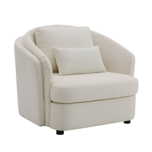 ACME Mariko Wood & Linen Fabric Upholstered Chair with Pillow in Beige
