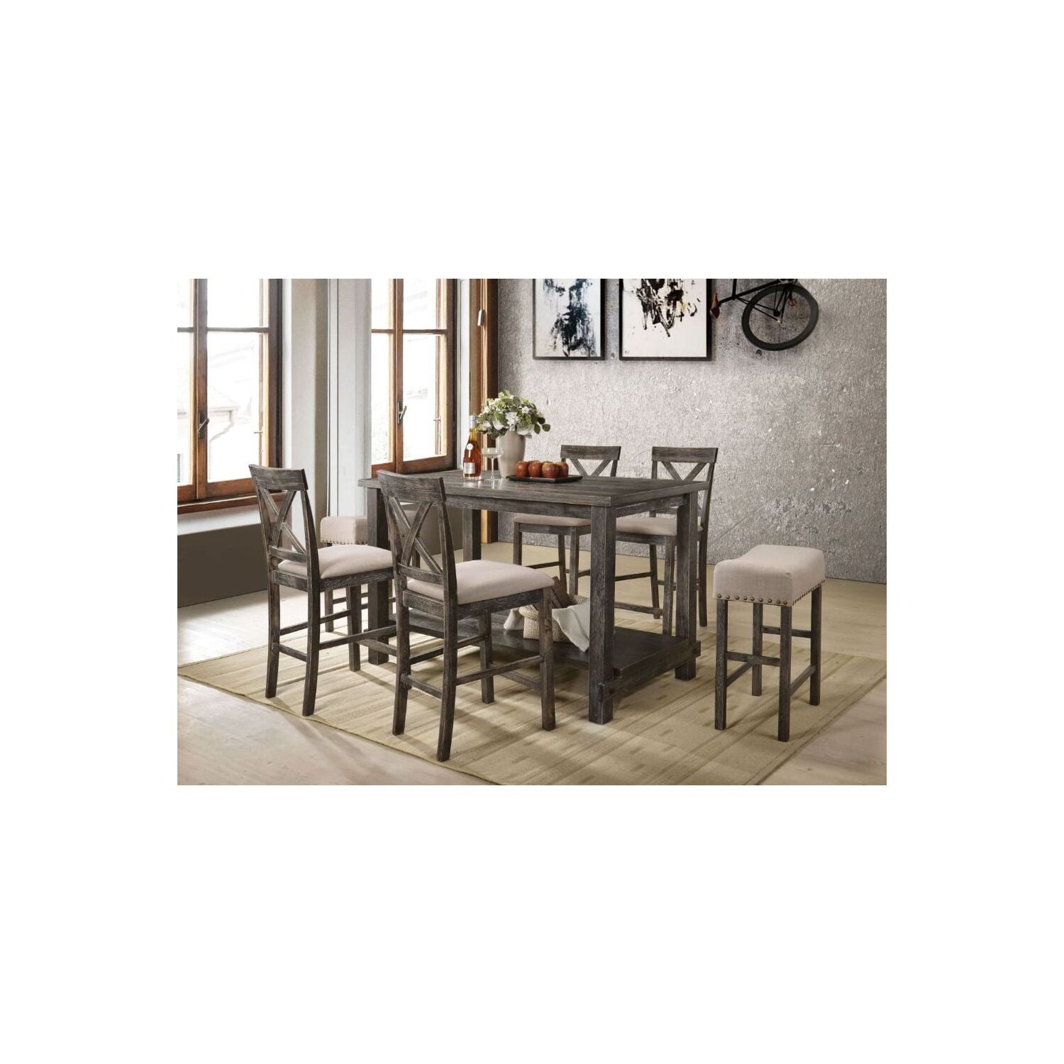 Weathered Gray Wood Rectangular Counter Height Dining Table