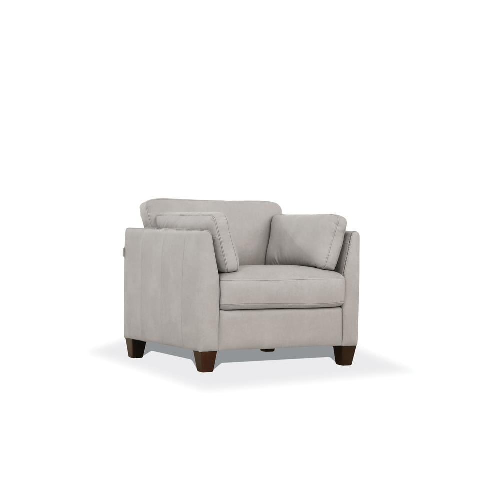 36" Dusty White Leather Accent Chair with Wooden Legs