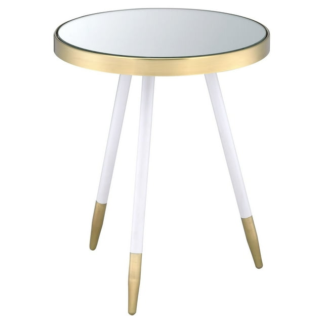 ACME Mazon End Table, MirrorAntique Brass & White