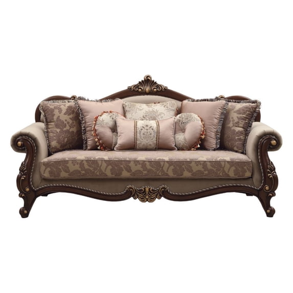 ACME Mehadi Velvet Upholstered Sofa with 8 Pillows in Walnut