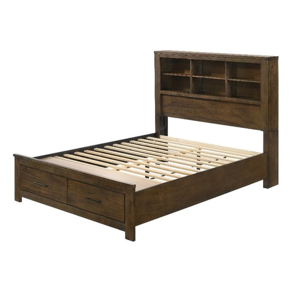 ACME Merrilee II Contemporary Solid Wood Queen Bed with Storage in Oak
