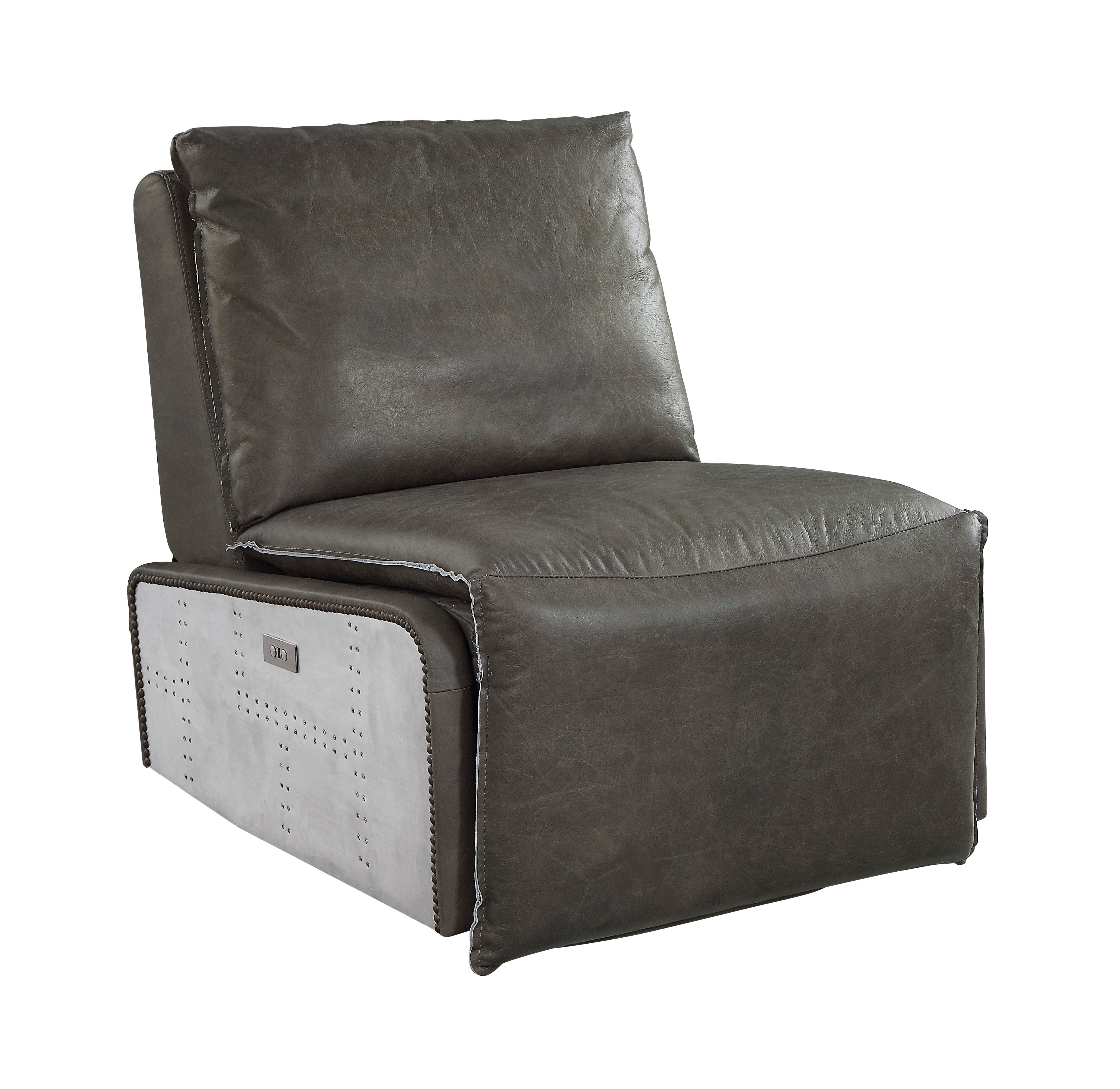 Metier Gray Top Grain Leather & Aluminum Swivel Recliner