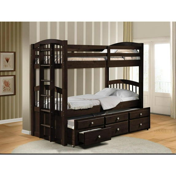 ACME Micah Wooden Frame Twin over Twin Storage Bunk Bed with Trundle in Espresso