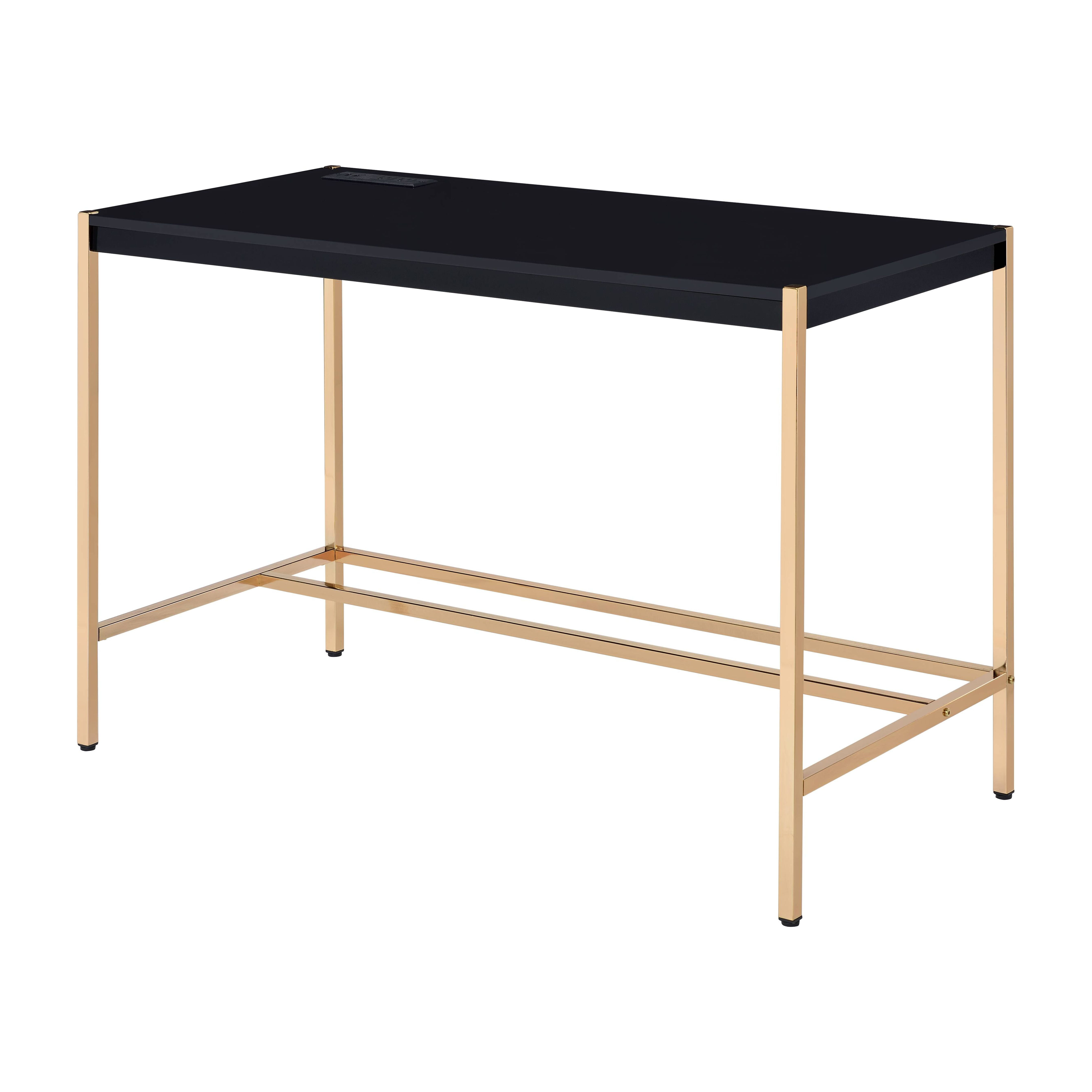 Sleek 45" Black Wood Writing Desk with USB Port and Filing Cabinet