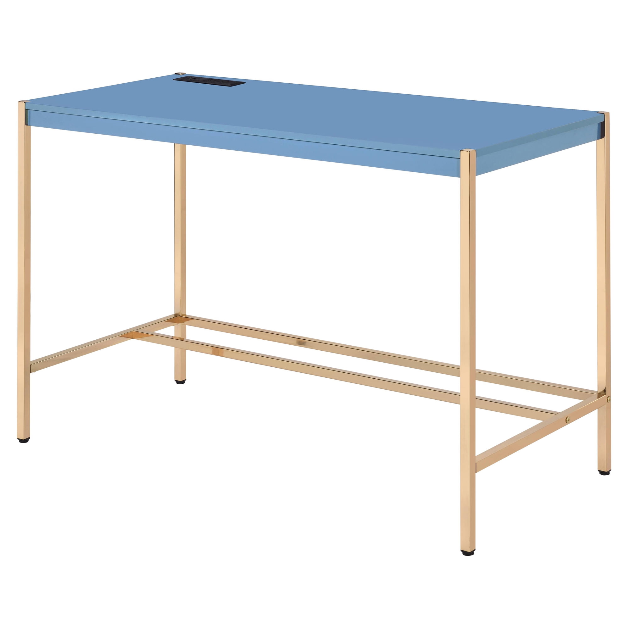 Navy Blue & Gold 45" Wood Writing Desk with USB & Drawer