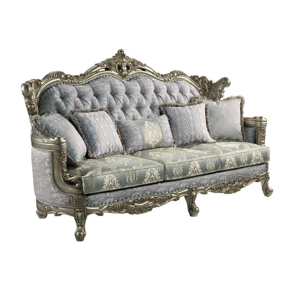 ACME Miliani Sofa W/5 Pillows, Fabric & Antique Bronze Finish