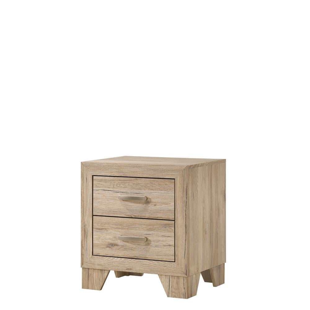 Natural Washed Oak 2-Drawer Wooden Nightstand