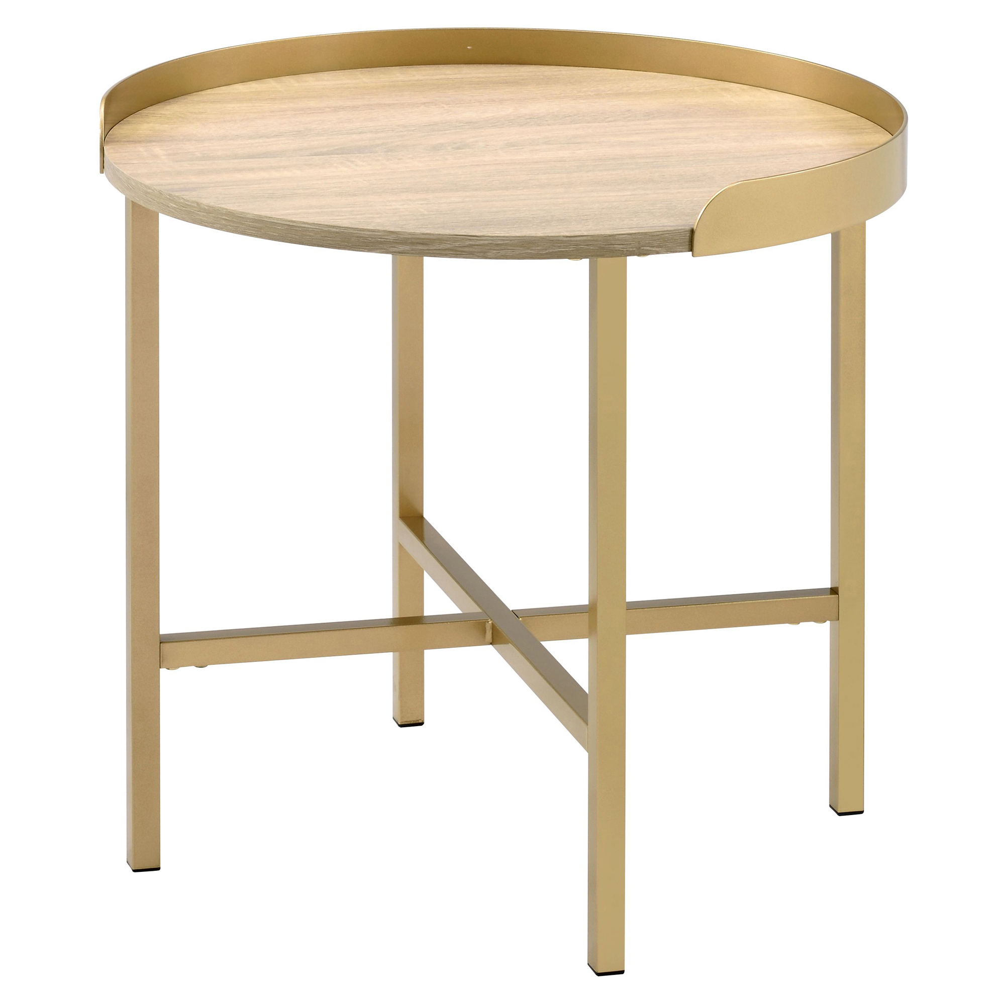 ACME Mithea Round End Table in Oak and Gold - image 1 of 5