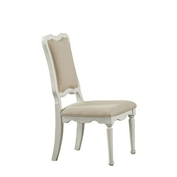 Acme Chair in Beige Linen and Antique White Finish 30814