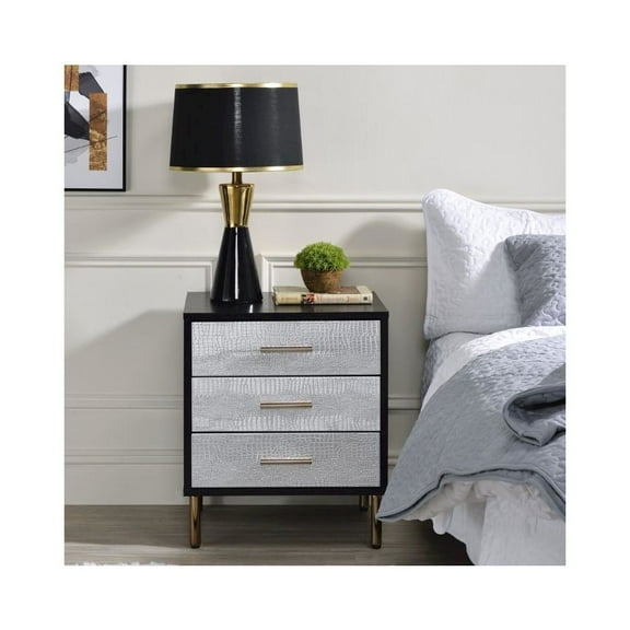 ACME Myles Nightstand, Black, Silver & Gold Finish AC00842