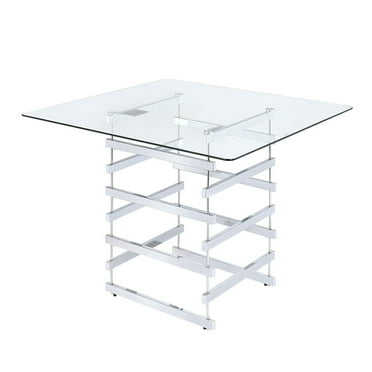 ACME Nadie Counter Height Table, Clear Glass and Chrome