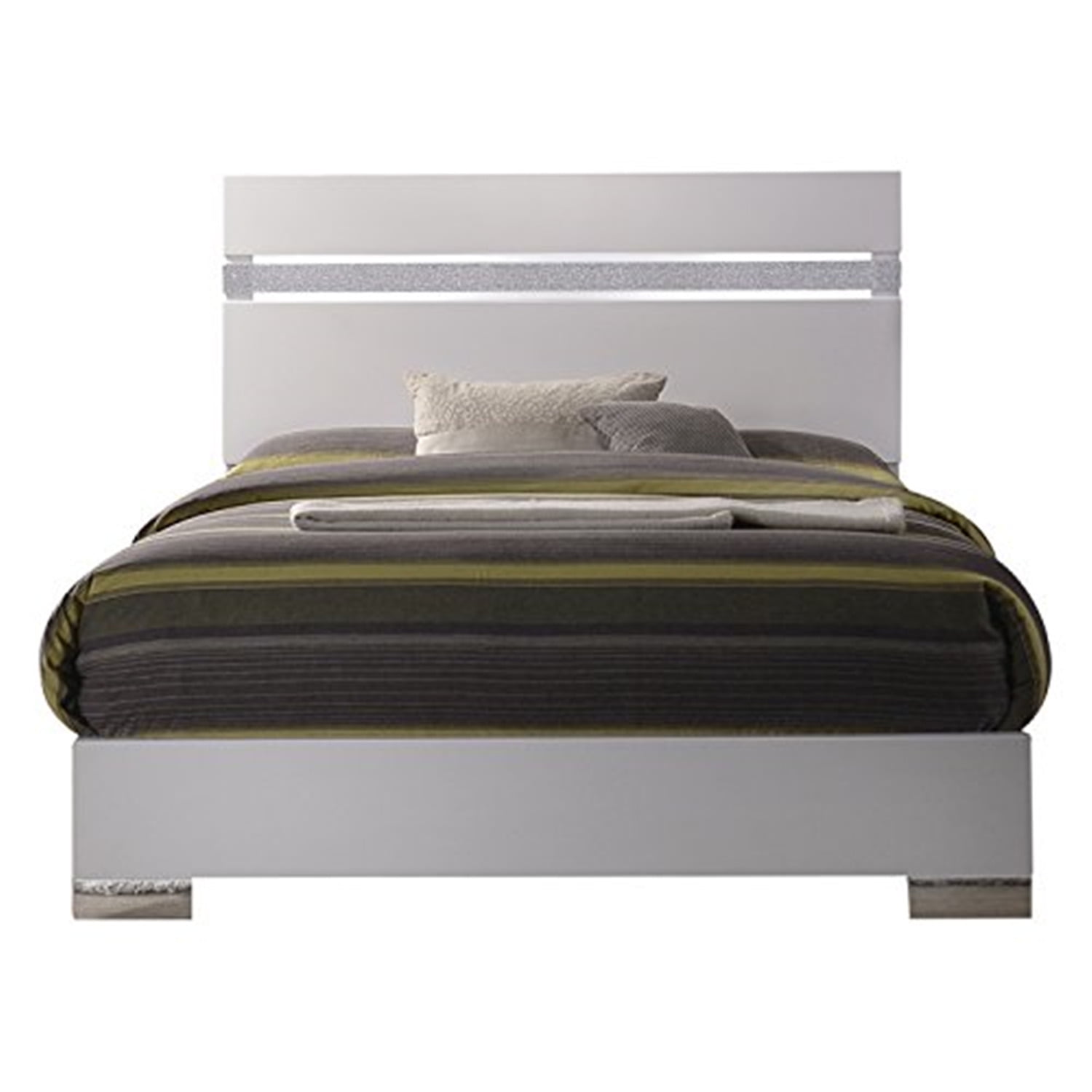 Luxe Bright White and Gray King Bed with Mirrored Accents