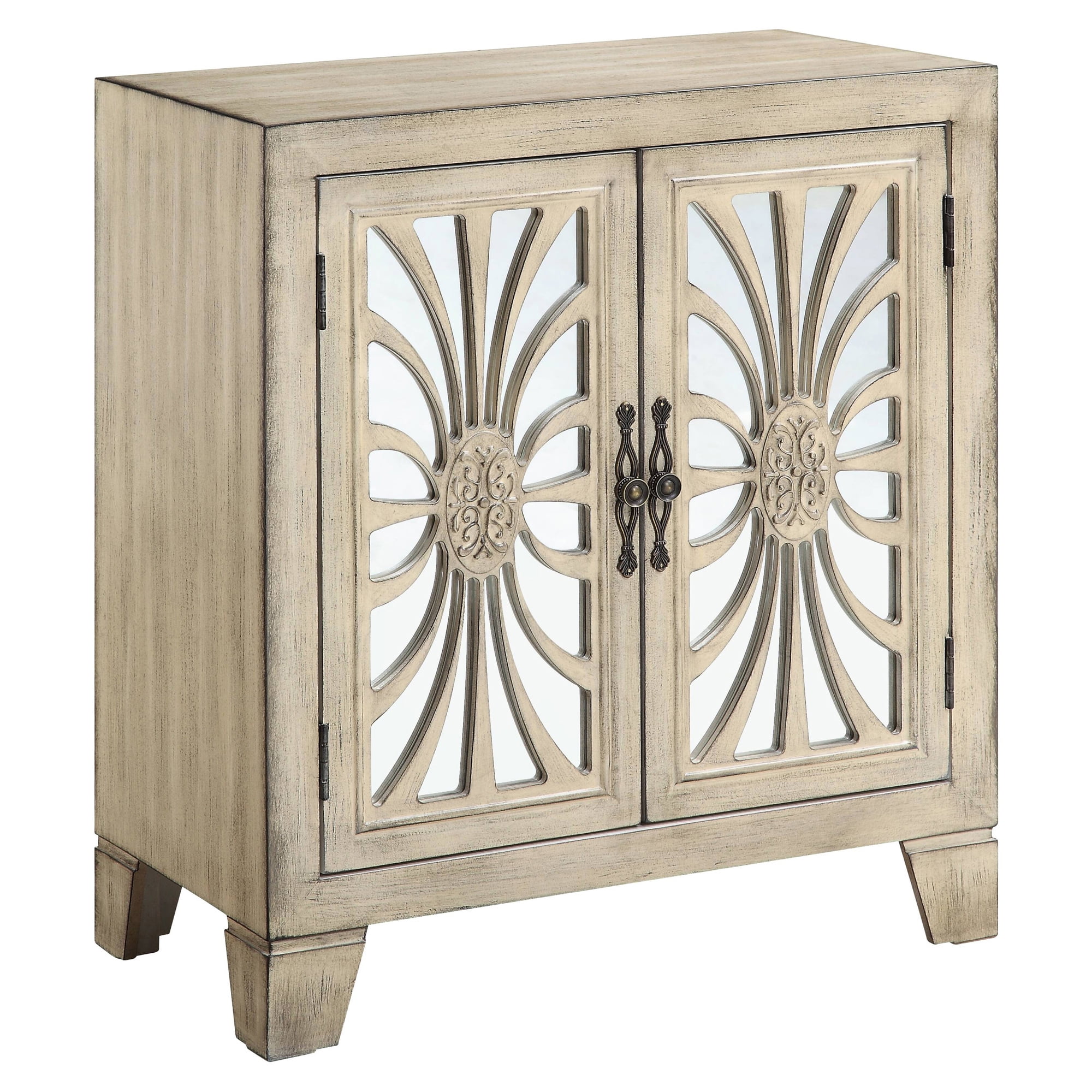 Antique White Wood and Glass Console Table with Storage