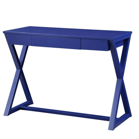 ACME Nalo Wooden 1-Drawer Writing Desk with X-Shaped Base in Twilight Blue
