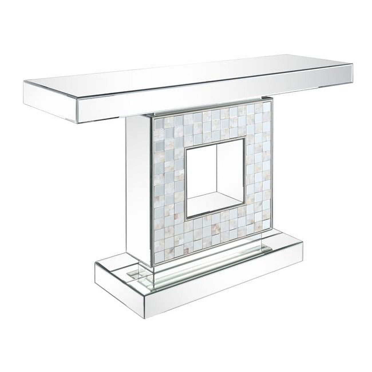 Mirrored Glass and Wood Console Table with Storage