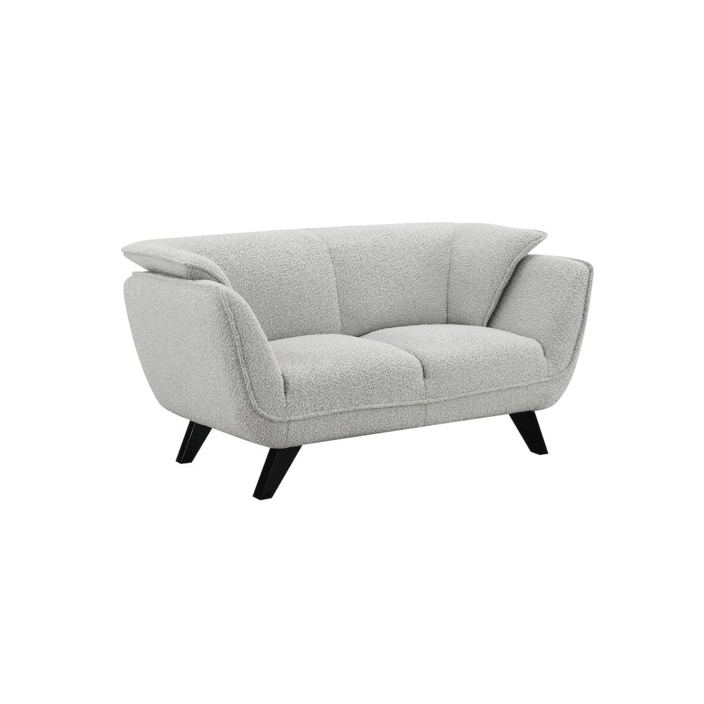 Light Gray Boucle Fabric and Wood Loveseat with Flared Arms