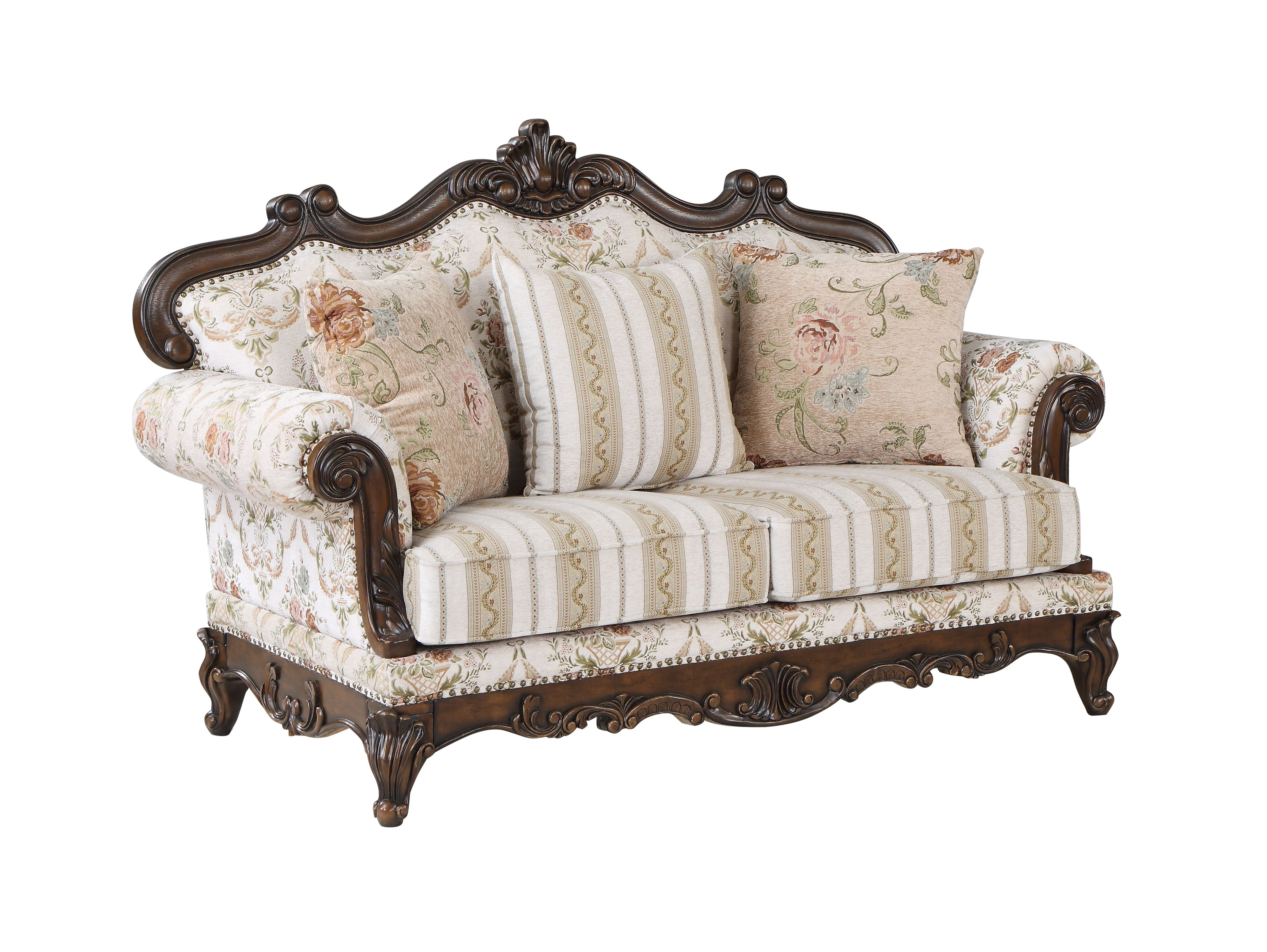 Victorian Walnut Floral Fabric Loveseat with Rolled Arms