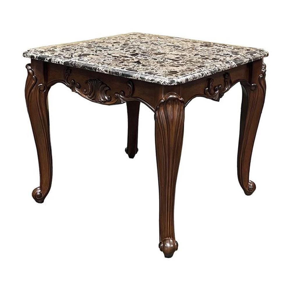 Nayla Cherry Finish Marble Top Rectangular End Table