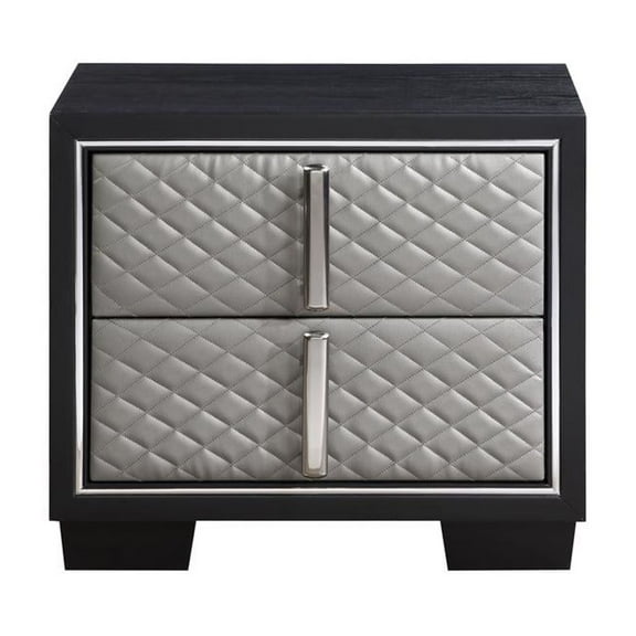 ACME Nicola Nightstand, Silver Synthetic Leather & Black Finish