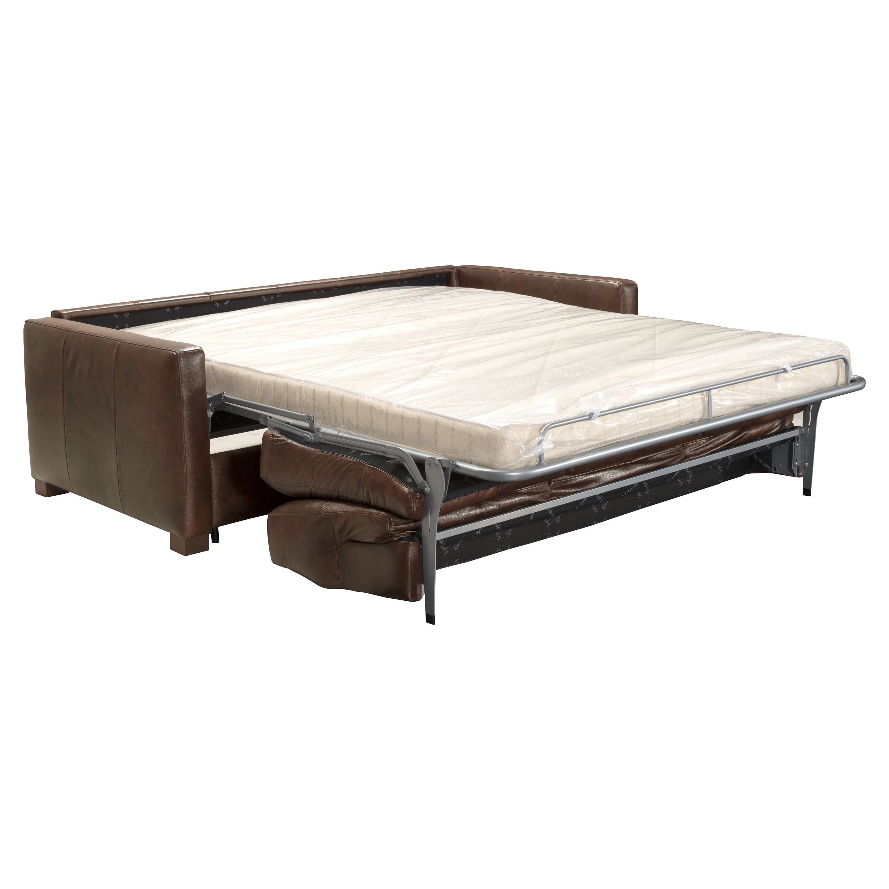 Brown Leather Queen Tufted Sleeper Sofa with Wood Frame