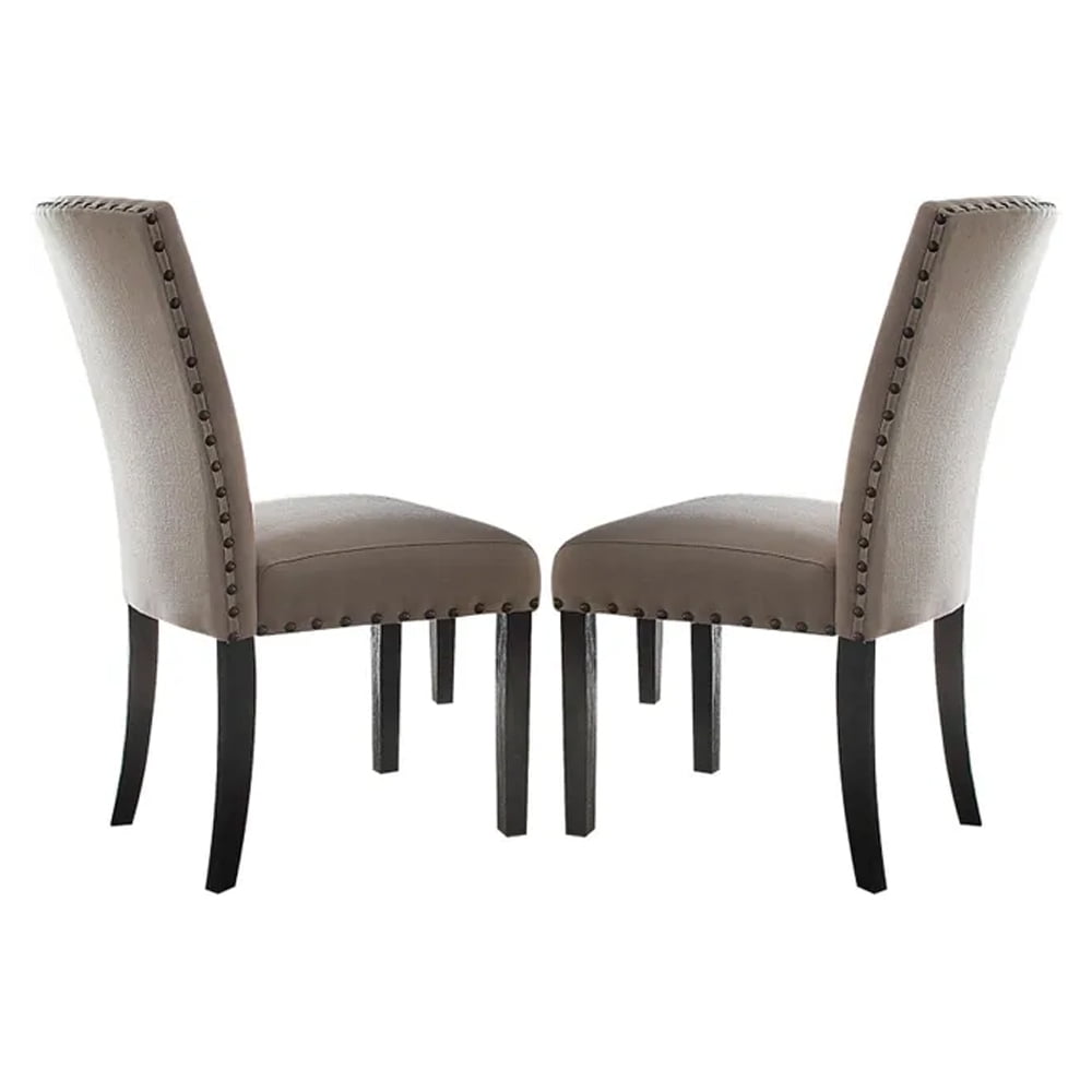 Beige Linen Upholstered Parsons Side Chair with Wood Frame
