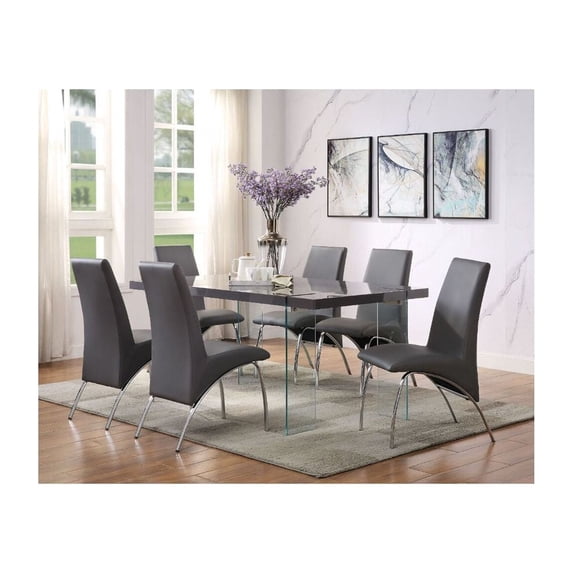 ACME Noland Dining Table, Gray High Gloss & Clear Glass
