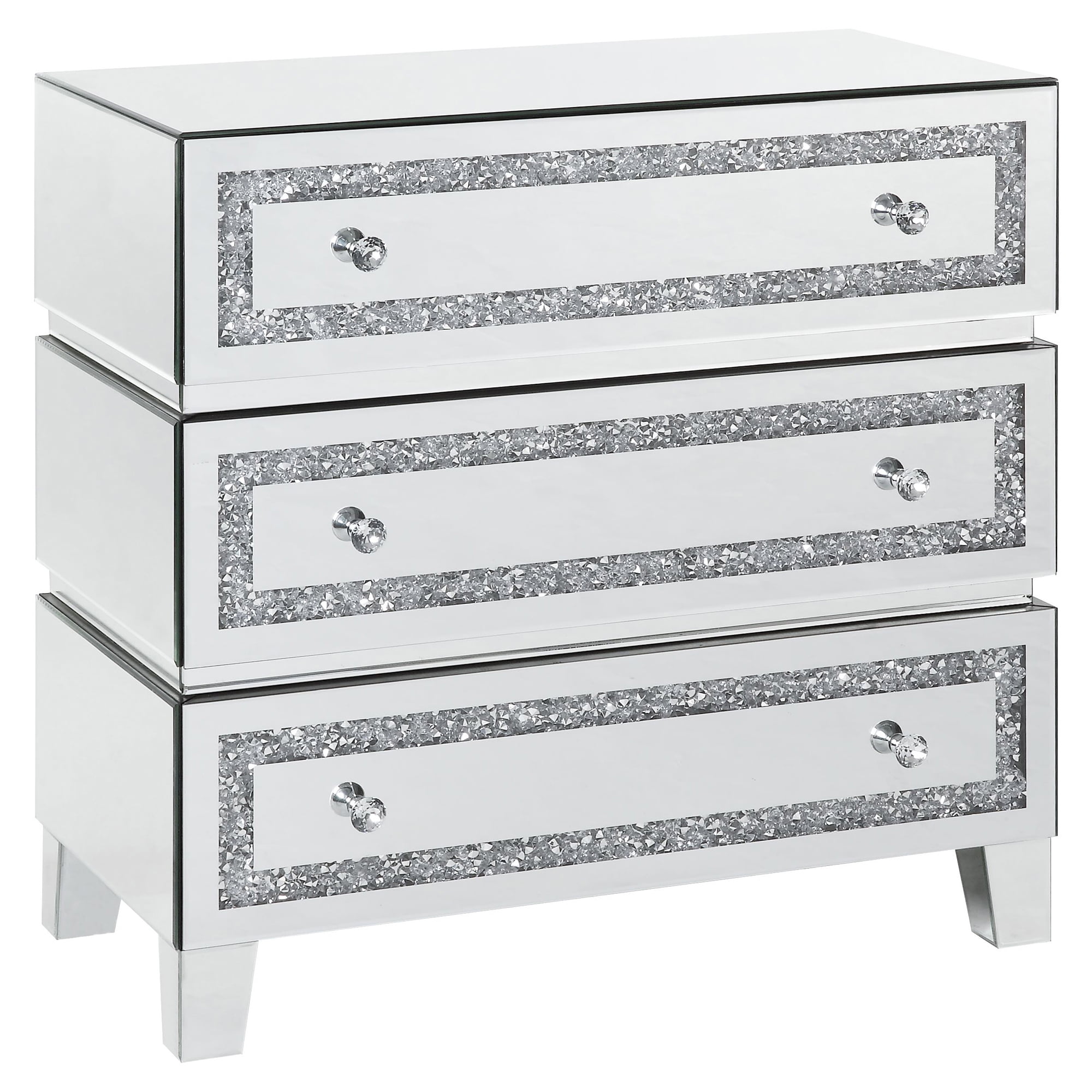 32" White Mirrored Glam Cabinet with Faux Diamond Inlay