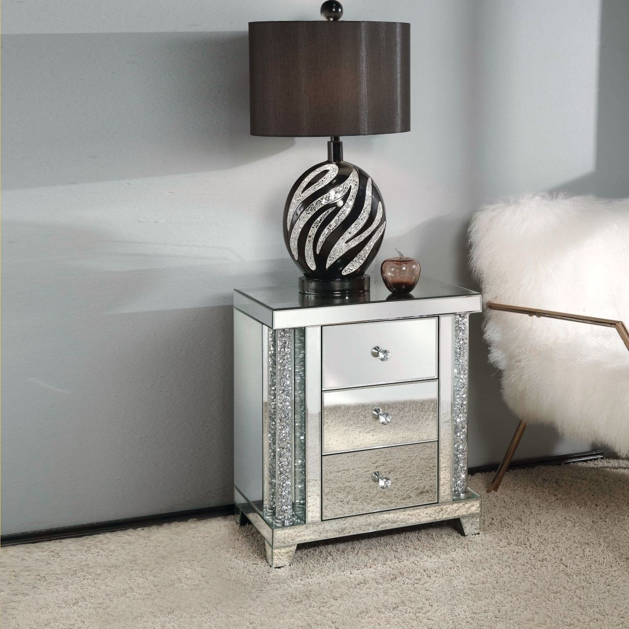 Noralie Mirrored 3-Drawer Rectangular Accent Table
