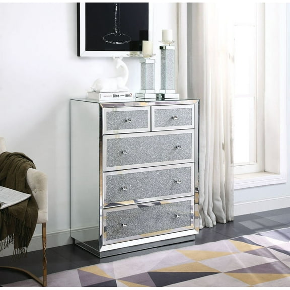 ACME Noralie Console Table, Mirrored & Faux Diamonds