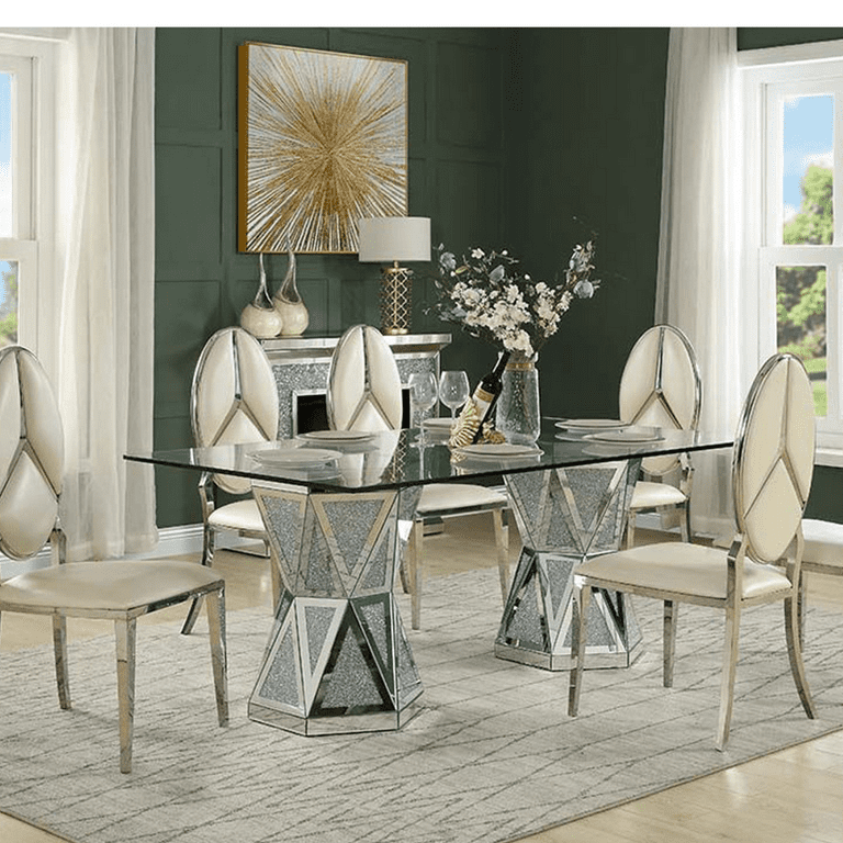 ACME Noralie Dining Table, Mirrored & Faux Diamonds - Walmart.com