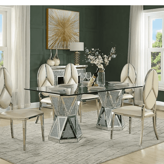ACME Noralie Dining Table, Mirrored & Faux Diamonds