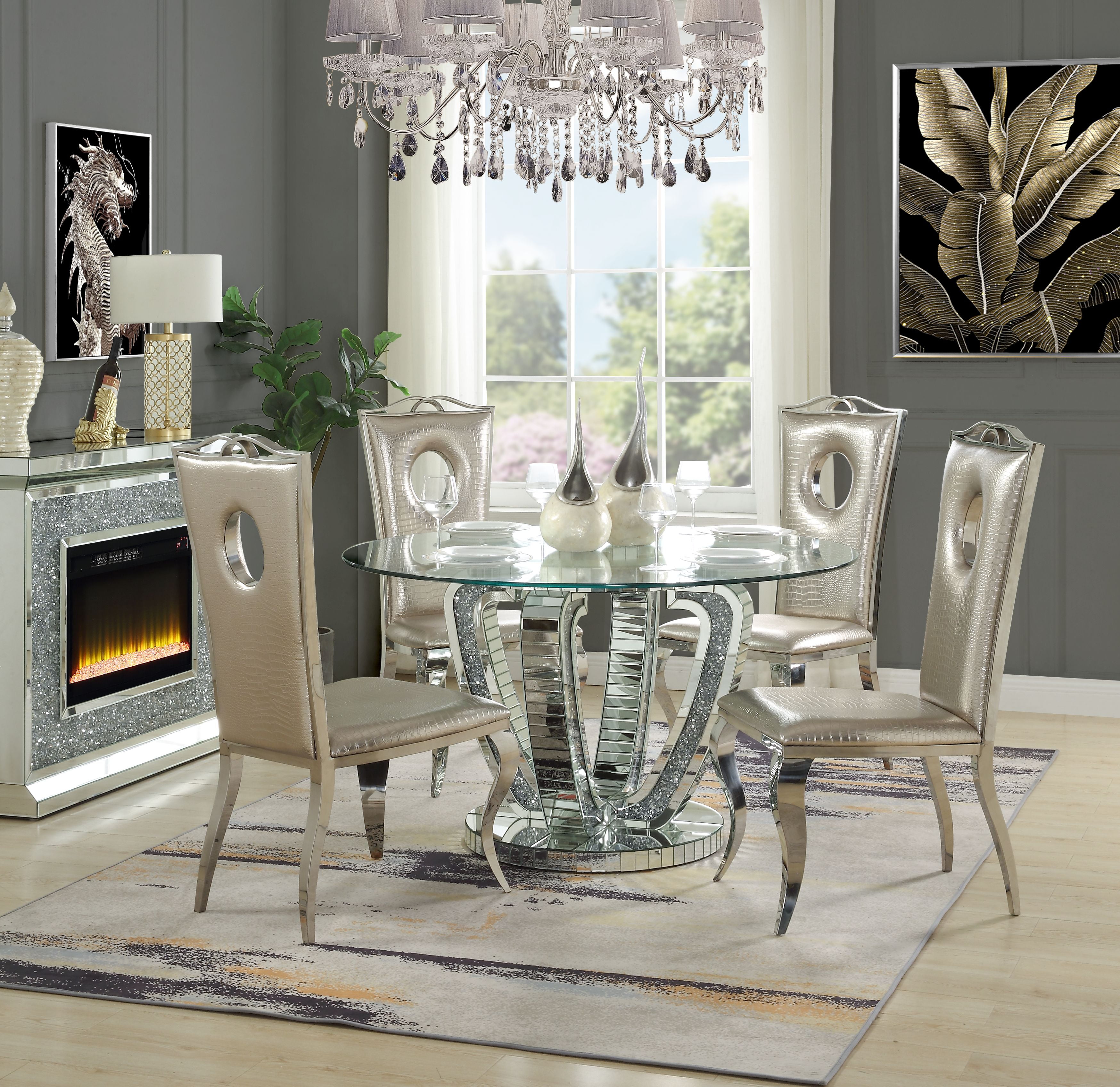 Acme round glass dining table discount